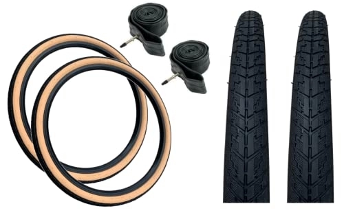 Mountain Bike Tyres : PAIR Baldy's 26 x 1.75 TAN AMBER WALL Mountain Bike Smooth Road Tread TYRES & Presta Valve Inner Tubes