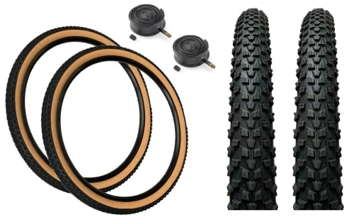 Mountain Bike Tyres : PAIR Baldy's 27.5 x 2.10 AMBER WALL Mountain Bike Chunky Off Road Tyres & Schrader Valve Tubes