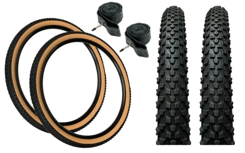 Mountain Bike Tyres : PAIR Baldy's 29 x 2.10 AMBER WALL Mountain Bike Chunky Off Road Tyres & Presta Valve Tubes