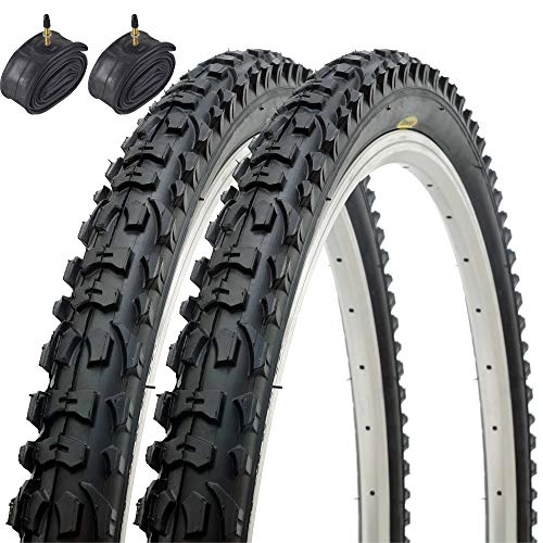 Mountain Bike Tyres : Pair of Fincci MTB Mountain Hybrid Bike Bicycle Foldable Tyres 26 x 1.95 53-559 and Presta Inner Tubes