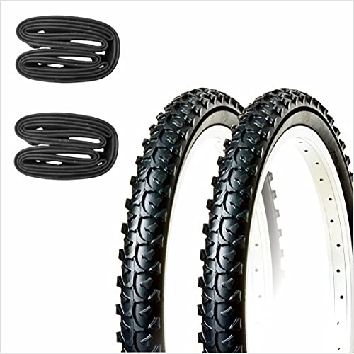 Mountain Bike Tyres : PAIR OF TYRES FOR BICYCLE AND TWO ROOMS 26 X 1.95 BLACK MOUNTAIN BIKE BIKE