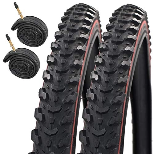 Mountain Bike Tyres : Raleigh CST T1310 Eiger Redline 26" X 1.95 Mountain Bike Tyres with Presta Inner Tubes (Pair)