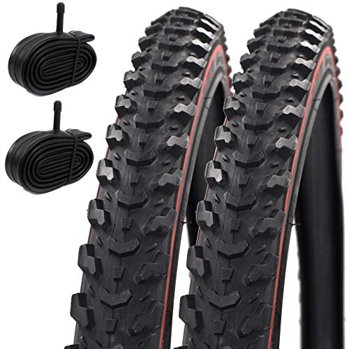 Mountain Bike Tyres : Raleigh CST T1310 Eiger Redline 26" X 1.95 Mountain Bike Tyres with Schrader Inner Tubes (Pair)