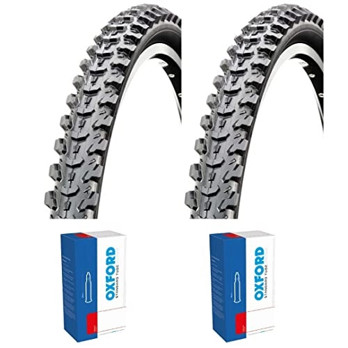 Mountain Bike Tyres : Raleigh Eiger MTB Tyres - 26 x 1.95 (pair) plus Oxford Presta Valve tubes (pair)