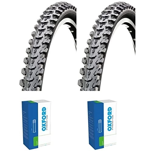 Mountain Bike Tyres : Raleigh Eiger MTB Tyres - 26 x 1.95 (pair) plus Oxford Schrader Valve tubes (pair)