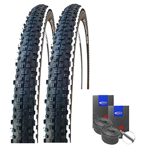 Mountain Bike Tyres : Schwalbe Rapid Rob White Stripes MTB Tyres 29 x 2.25 + Schwalbe Tubes Road Bike Valve Set of 2