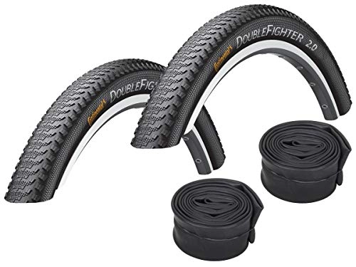 Mountain Bike Tyres : Set: 2 x Continental Double Fighter III 26 x 1.90 / 50-559 + Conti Tubes Road Bike Valve