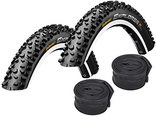 Mountain Bike Tyres : Set: 2 x Continental Explorer MTB Tyres 26 x 2.10 / 54-559 + 2 Conti Inner Tubes Car Valve
