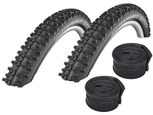 Mountain Bike Tyres : Set: 2 x Schwalbe Smart Sam HS476 Tyres 27.5 x 2.60 / 65-584 + Schwalbe Inner Tubes Road Bike Valve SV21F
