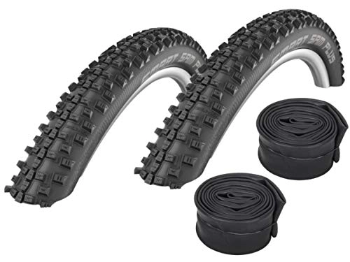 Mountain Bike Tyres : Set: 2 x Schwalbe Smart Sam Plus puncture protection tyres 26 x 2.10 + Schwalbe inner tubes road bike valve.
