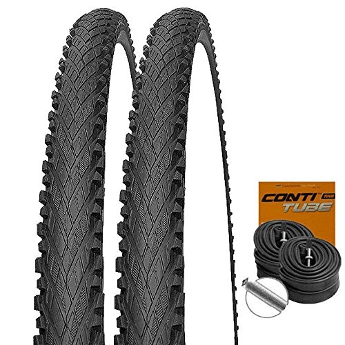 Mountain Bike Tyres : Set: 2x Bicycle Tyres 26x2.0050-559+ 2Conti Inner Tubes Schrader Valve Impac Crosspac Black