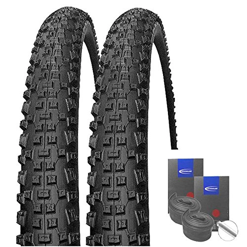 Mountain Bike Tyres : Set: 2x Schwalbe Rapid Rob Black MTB Tyre 26x 2.10+ Schwalbe Inner Tubes Schrader Valve