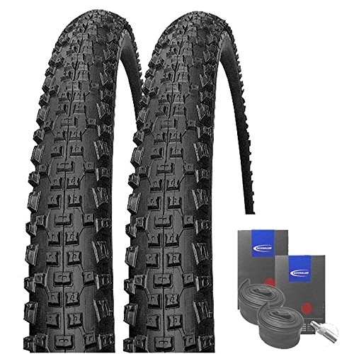 Mountain Bike Tyres : Set: 2x Schwalbe Rapid Rob Black MTB Tyre 26x 2.10+ Schwalbe Tubes Express Valve
