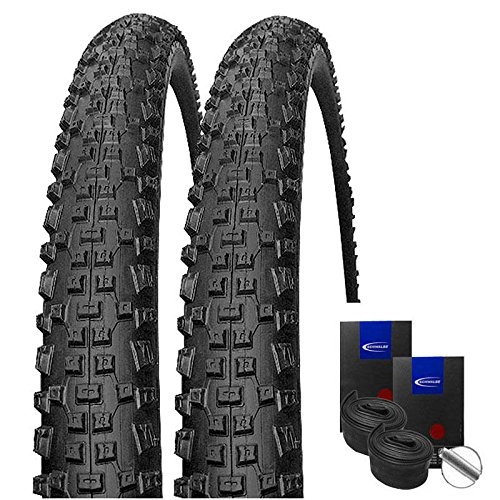 Mountain Bike Tyres : Set: 2x Schwalbe Rapid Rob Black MTB wheels 27, 5x2.25+ Schwalbe Inner Tubes Schrader Valve