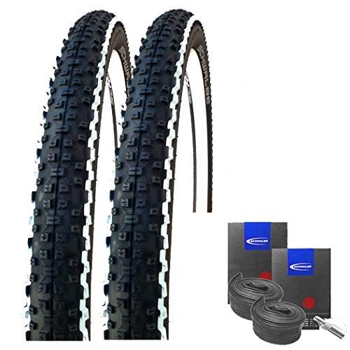 Mountain Bike Tyres : Set: 2x Schwalbe Rapid Rob MTB Tyre 26x 2.25White Stripes + Schwalbe Tubes Express Valve