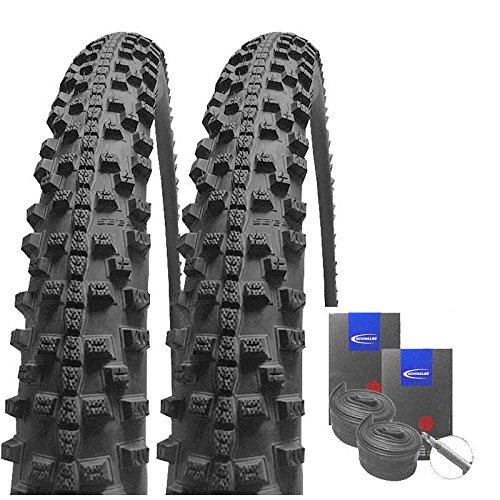 Mountain Bike Tyres : Set: 2x Schwalbe Smart Sam Plus Puncture Protection Tyre 26x2.25+ Schwalbe Tubes Racing Type
