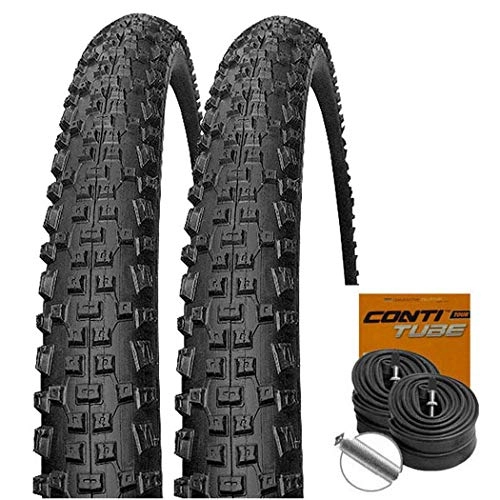 Mountain Bike Tyres : Set of 2 Schwalbe Rapid Rob Black MTB Tyres 27.5 x 2.10 + Conti Tubes Car Valve