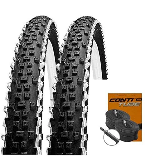 Mountain Bike Tyres : Set of 2 Schwalbe Rapid Rob White Stripes MTB Tyres 26 x 2.25 + Conti Tubes Road Bike Valve