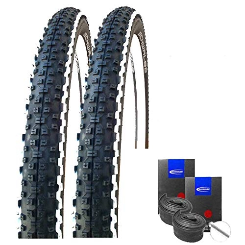 Mountain Bike Tyres : Set of 2 Schwalbe Rapid Rob White Stripes MTB Tyres 29 x 2.25 + Schwalbe Tubes Car Valve