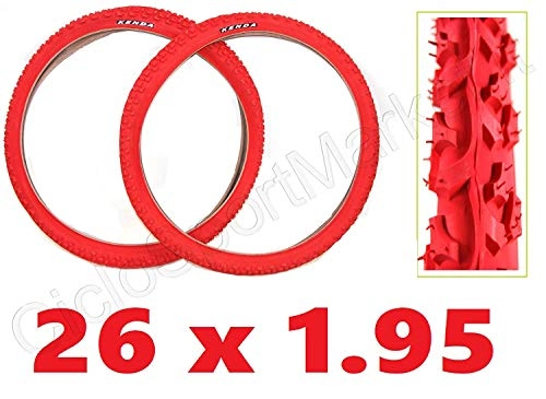 Mountain Bike Tyres : The Offer includes: 2x Kenda Tyre 26x 1.95Red + 2x Camera Conditioner 26x 1.95Italian Standard Valve for Bike Mountain Bike / MTB + 24Hours Delivery