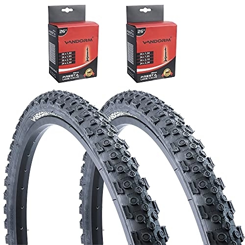Mountain Bike Tyres : Vandorm Storm 26" x 1.95" MTB Tyres & SLIME PRESTA Tubes Deal - VTP1053 x 2 Bike part