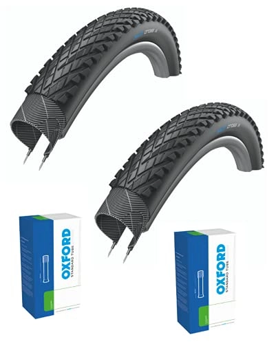 Mountain Bike Tyres : XLC CrossX MTB / Hybrid tyres - 26 x 2.00 (Erto 50-559) plus Oxford Tubes Schrader Valves (pair)