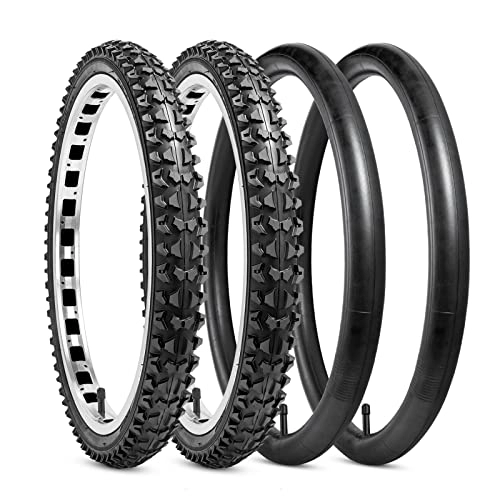 Mountain Bike Tyres : YunSCM 18" Bike Tyres 18x2.125 57-335 ETRTO and 18" Bike Tubes 18x1.75-2.125 AV32mm Valve with 2 Rim Strips compatible with 18 x 2.125 Mountain Bike Bicycle Tyres and Tubes- 2 Pack(Y702-1)
