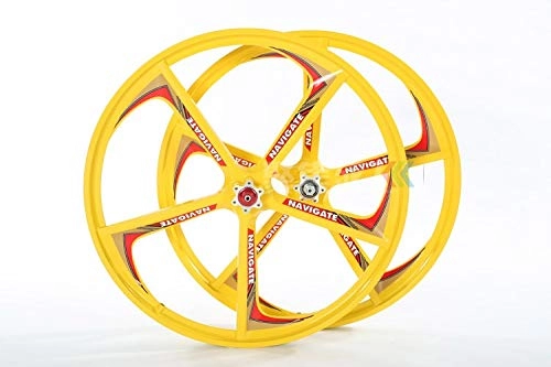 Mountain Bike Wheel : 2 Bearings 7 / 8 / 9 / 10 Freewheels 5 Holes Wheels For 21 / 24 / 27 / 30 Speed 24er Mountain Bike Wheels 3 (Color : Yellow hubs typs 1)