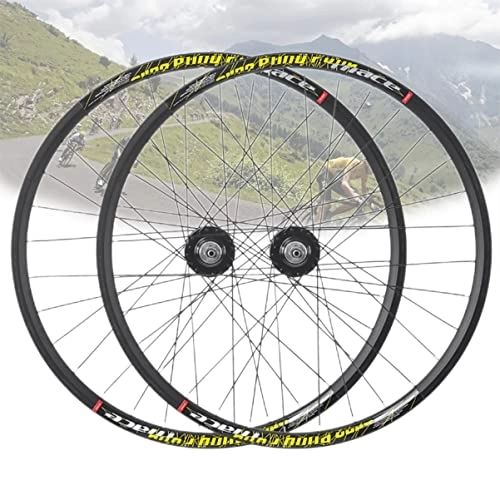 Mountain Bike Wheel : 24 Inch Mountain Bike Wheelset Quick Release Wheels Disc / V Brake Bicycle Rim 32 Hole Aluminum Alloy Ball Bearing Hub For 8 / 9 / 10 Speed (Color : Yellow, Size : Rotary)