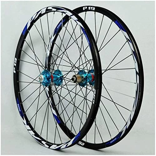 Mountain Bike Wheel : 26 / 27.5 / 29 Inch Bike Wheel Set, Double Wall Rims Cassette Flywheel Sealed Bearing Disc Brake QR 7-11 Speed Mountain Cycling Wheels Wheelset (Color : Blue, Size : 27.5inch)