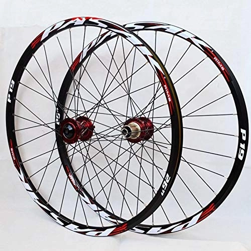 Mountain Bike Wheel : 26 27.5 29 Inch Bike Wheelset, Mountain Bicycle Wheels Double Layer Alloy Rim Quick Release / Thru Axle Dual Purpose Disc Brake 7-11 Speed (Color : Red Hub red logo, Size : 27.5inch)