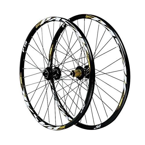 Mountain Bike Wheel : 26 / 27.5 / 29 Inch Bike Wheelset, Mountain Bike Bicycle Wheel Set Front 2 Rear 4 Bearings Disc Brake Quick Release Wheels (Color : Yellow, Size : 29inch)