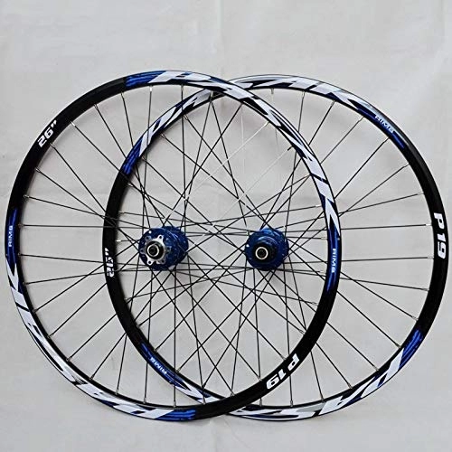 Mountain Bike Wheel : 26 27.5 29 Inch Bike Wheelset, Ultralight MTB Mountain Bicycle Wheels, Double Layer Alloy Rim Quick Release 7 8 9 10 11 Speed Disc Brake (Color : Blue Hub blue logo, Size : 26Inch)