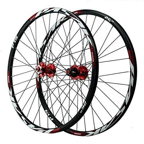 Mountain Bike Wheel : 26 / 27.5 / 29 Inch Cycling Wheelsets, Double Wall MTB Rim Aluminum Alloy 32 Holes Disc Brake 12 Speed Flywheel (Color : Red, Size : 29inch)