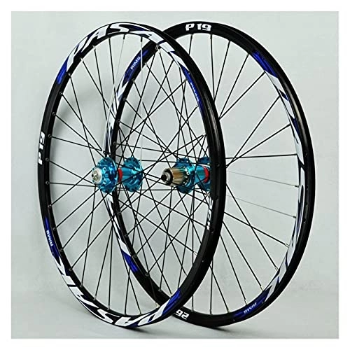 Mountain Bike Wheel : 26 / 27.5 / 29 Inch Front + Rear Wheel Mountain Bike Disc Brake 32H Black Spokes Double Walled Fast Release Rim 7-11 Speed Cassette (Blue 29in)