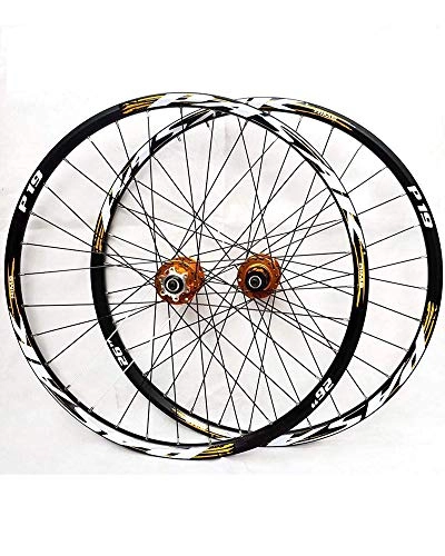 Mountain Bike Wheel : 26 / 27.5 / 29 Inch Mountain Bike Wheel Set 32 Hole Disc Brake Bicycle Front And Rear Wheels Double Wall MTB Rims Quickly Release 7-11 Speed, Gold, 27.5 inch