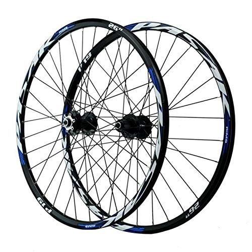 Mountain Bike Wheel : 26 / 27.5 / 29 Inch Mountain Bike Wheel Set, Cycling Wheels Aluminum Alloy 32 Holes Six Nail Disc Brake 12 Speed (Color : Balck blue, Size : 26inch)
