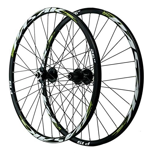 Mountain Bike Wheel : 26 / 27.5 / 29 Inch Mountain Bike Wheel Set, Cycling Wheels Aluminum Alloy 32 Holes Six Nail Disc Brake 12 Speed (Color : Black green, Size : 26inch)