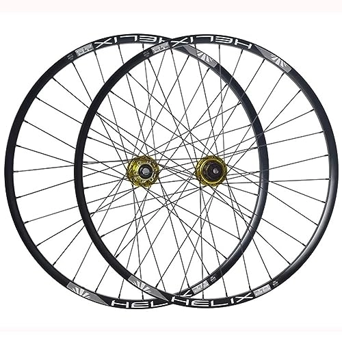 Mountain Bike Wheel : 26 / 27.5 / 29 Inch Mountain Bike Wheelset Disc Brake Sealed Bearing Support 8-12 Speed Cassette Thru Axle Wheel Set Front 100 * 15mm Rear 142 * 12mm (Color : Gold, Size : 27.5inch)