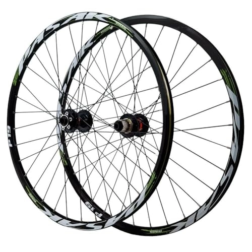 Mountain Bike Wheel : 26 / 27.5 / 29 Inch Mountain Bike Wheelset Disc Brake Thru Axle MTB Wheels Aluminum Alloy Rim Front And Rear Wheels 7 / 8 / 9 / 10 / 11 / 12 Speed Cassette 32 Holes (Color : Green, Size : 26'')