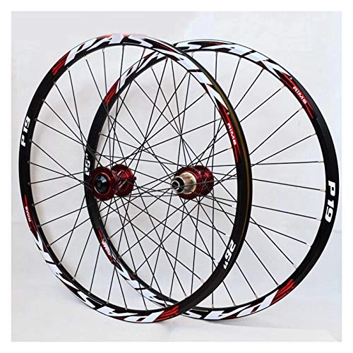 Mountain Bike Wheel : 26 27.5 29 Inch Mountain Bike Wheelset Thru Axle MTB Double Wall Alloy Rim Cassette Hub Sealed Bearing Disc Brake 7-11 Speed 32H (Color : A, Size : 26in)