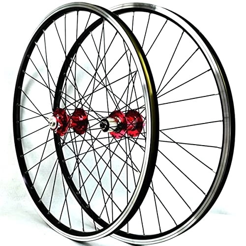 Mountain Bike Wheel : 26 27.5 29 Inch MTB Bike Wheelset Disc / V Brake Mountain Bike Wheel Set Aluminum Alloy Rim For 7-12 Speed Quick Release 32H (Color : Red, Size : 27 INCH)