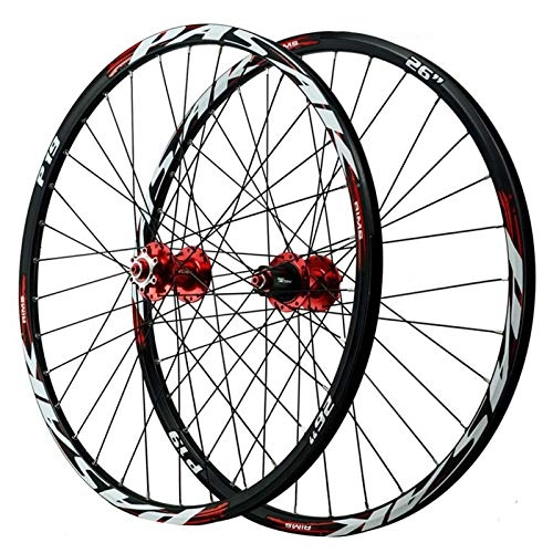 Mountain Bike Wheel : 26 / 27.5 / 29 Inch MTB Bike Wheelset Front 2 Rear 5 Bearing Bicycle Wheel Set Double Wall Rim 6 Nail Discbrake Quick Release 3 Claw (Red Hub red label 26inch)