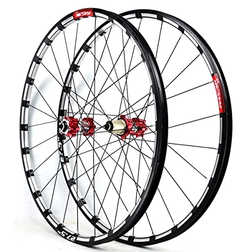 Mountain Bike Wheel : 26 27.5 29 Inch MTB Bike Wheelset Mountain Bike Wheel Set Aluminum Alloy Rim Red Front Rear Wheels For 7-12 Speed 24H QR (Size : 27 INCH)