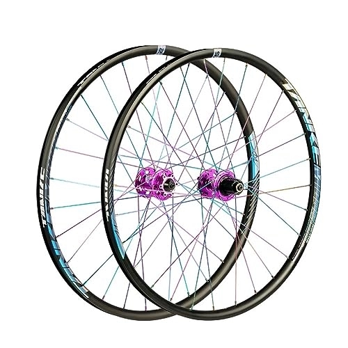 Mountain Bike Wheel : 26 27.5 29 Inch MTB Wheelset Aluminum Alloy Double Wall Rim Mountain Bike Wheel Disc Brake Quick Release 7 / 8 / 9 / 10 / 11 / 12speed Cassette 28 Holes Front And Rear Wheels (Color : Purple, Size : 29'')