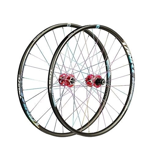 Mountain Bike Wheel : 26 27.5 29 Inch MTB Wheelset Aluminum Alloy Double Wall Rim Mountain Bike Wheel Disc Brake Quick Release 7 / 8 / 9 / 10 / 11 / 12speed Cassette 28 Holes Front And Rear Wheels (Color : Red, Size : 29'')