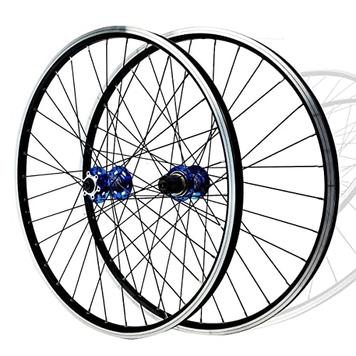 Mountain Bike Wheel : 26" 27.5" 29" Mountain Bike Wheelset C / V Disc Brake Bicycle Rim MTB Wheels Quick Release 32H Hub For 7 / 8 / 9 / 10 / 11 / 12 Speed Cassette (Color : Blue, Size : 26'')