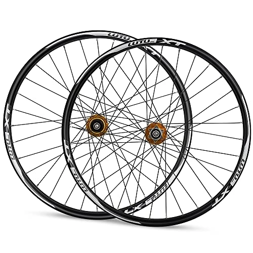 Mountain Bike Wheel : 26" 27.5" 29" Mountain Bike Wheelset Disc Brake MTB Wheels QR Quick Release 32H Bicycle Rim Cassette Hub for 7 / 8 / 9 / 10 / 11 / 12 Speed 2015g (Color : Gold hub, Size : 29 inch)