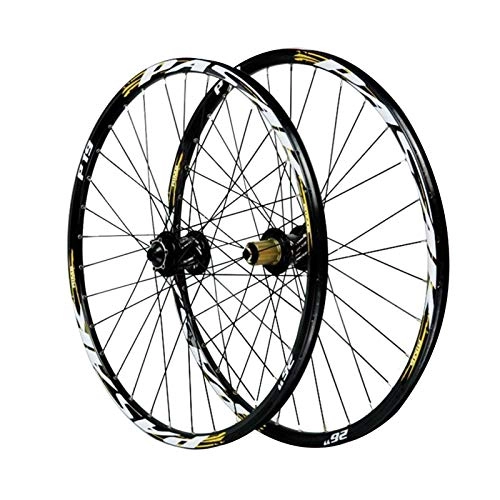 Mountain Bike Wheel : 26 / 27.5 / 29in Bicycle Wheelset, Aluminum Alloy Double Wall MTB Rim Front 2 Rear 4 Bearings Disc Brake 12 / 15MM Barrel Shaft (Color : Yellow, Size : 26in / 15mmaxis)