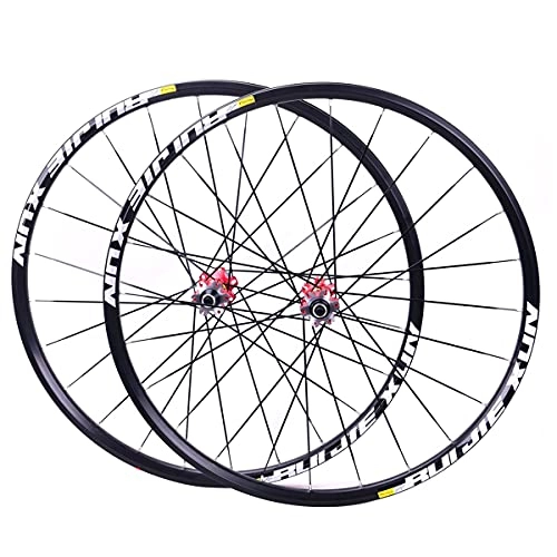 Mountain Bike Wheel : 26" 27.5" 29in Bike Wheel Set MTB Hybrid Bicycle Disc Brake Quick Release Double Wall Rim For 8 9 10 11 Speed Cassette Sealed Bearings Hub 1895g (Color : Red hub, Size : 26")